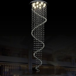 Lámpara colgante de cristal moderna, lámpara de araña con espiral simple, diámetro 70 cm, altura 250 cm.