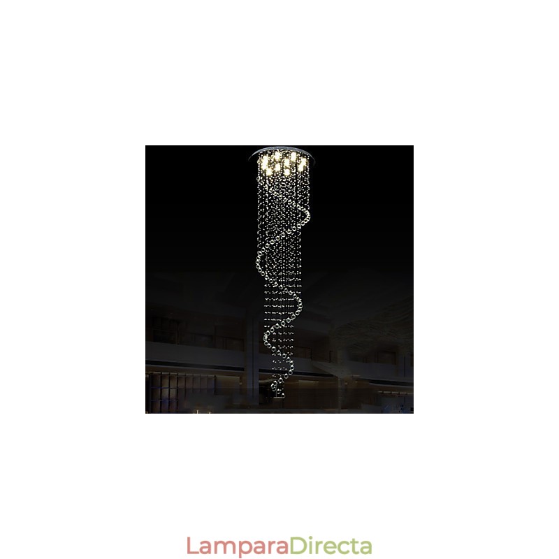 Lámpara colgante de cristal moderna, lámpara de araña con espiral simple, diámetro 70 cm, altura 250 cm.