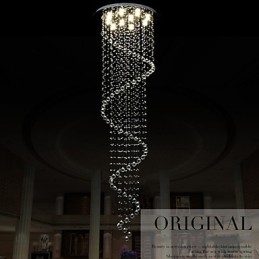 Lámpara colgante de cristal moderna, lámpara de araña con espiral simple, diámetro 70 cm, altura 250 cm.