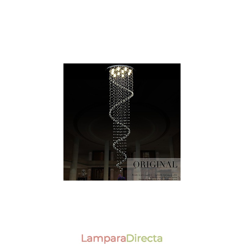 Lámpara colgante de cristal moderna, lámpara de araña con espiral simple, diámetro 70 cm, altura 250 cm.