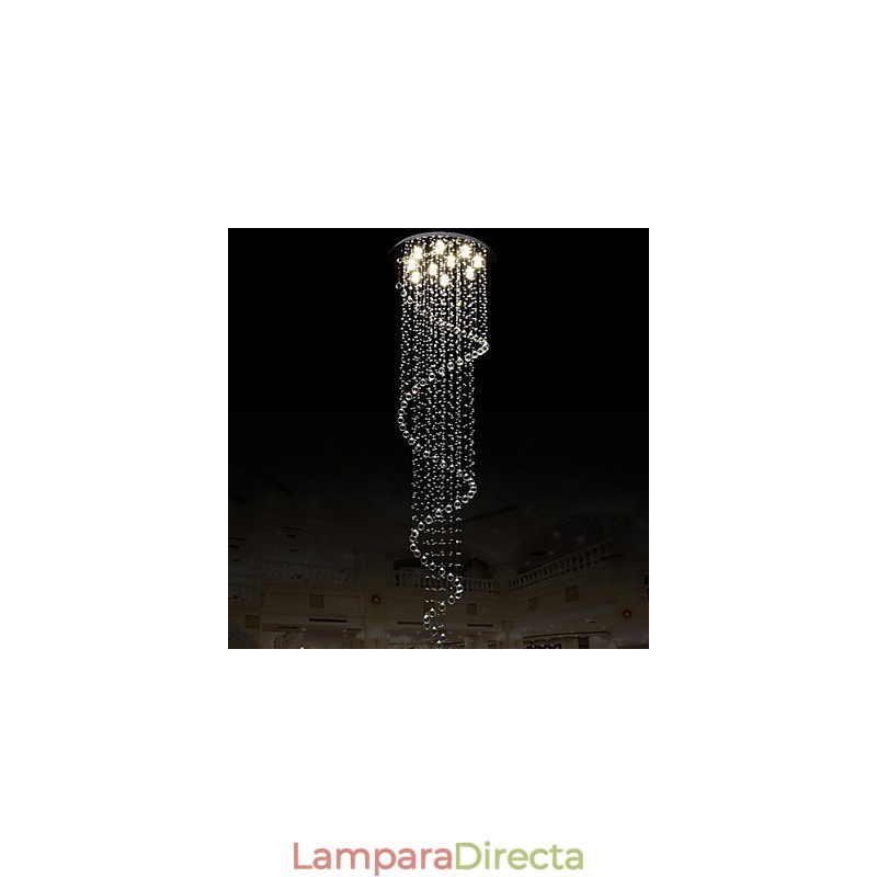 Lámpara colgante de cristal moderna, lámpara de araña con espiral simple, diámetro 70 cm, altura 250 cm.
