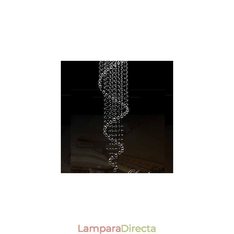 Lámpara colgante de cristal moderna, lámpara de araña con espiral simple, diámetro 70 cm, altura 250 cm.