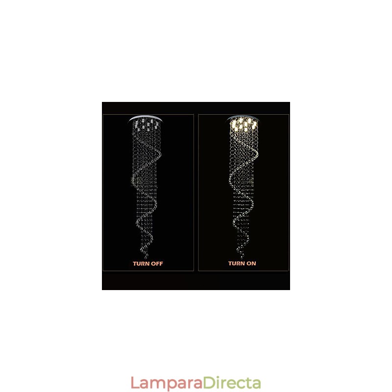 Lámpara colgante de cristal moderna, lámpara de araña con espiral simple, diámetro 70 cm, altura 250 cm.