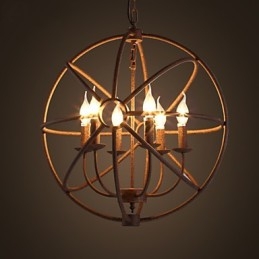 Lámpara de araña de hierro forjado estilo nórdico estilo retro americano con velas. La lámpara de araña negra.
