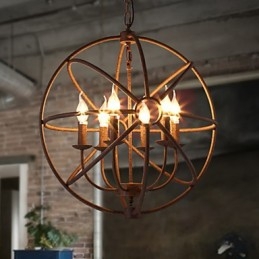 Lámpara de araña de hierro forjado estilo nórdico estilo retro americano con velas. La lámpara de araña negra.