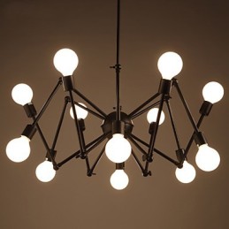 Lámpara de araña de hierro con luces negras American Loft de 12 cabezas