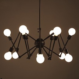 Lámpara de araña de hierro con luces negras American Loft de 12 cabezas