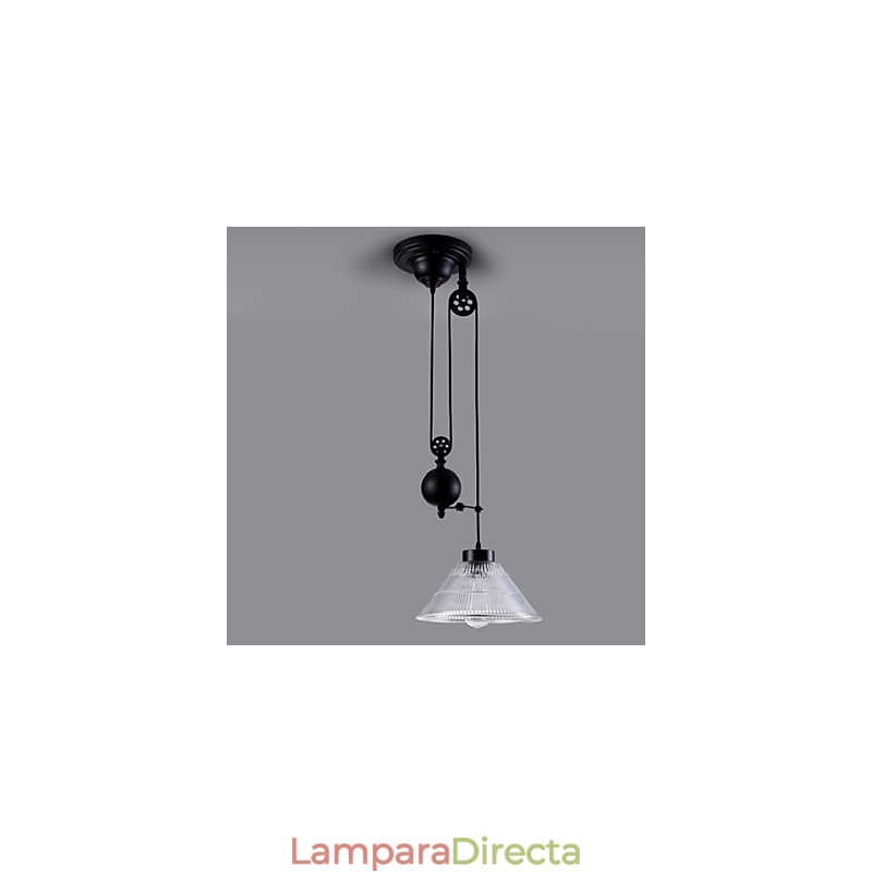 Lámpara colgante vintage de 1 luz, lámpara de isla, lámpara colgante para vestíbulo, metal y vidrio.