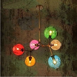 Lámpara colgante de 6 luces con bombilla de vidrio de colores artísticos