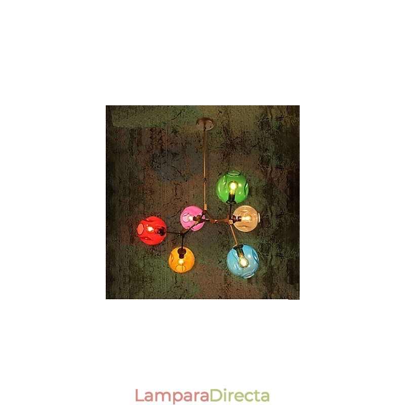 Lámpara colgante de 6 luces con bombilla de vidrio de colores artísticos