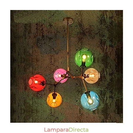 Lámpara colgante de 6 luces con bombilla de vidrio de colores artísticos Lámpara colgante de 6 luces con bombilla de vidrio de colores artísticos