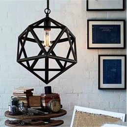 Lámpara colgante industrial retro de hierro forjado con diseño de hexaedro y originalidad artística.