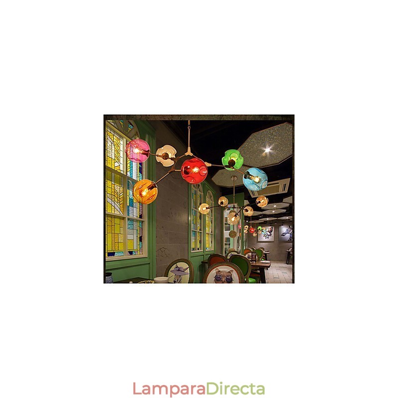 Lámpara colgante de 6 luces con bombilla de vidrio de colores artísticos