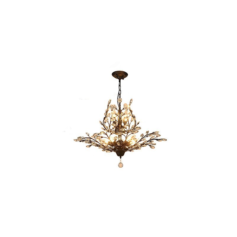 Lámpara de techo de cristal vintage de 7 luces, de metal, pintada en negro o dorado