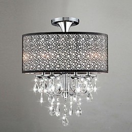 Lámpara de araña moderna y contemporánea de cristal en forma de tambor, estilo mini, cromada