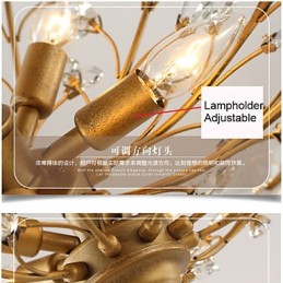 Lámpara de techo de cristal vintage de 7 luces, de metal, pintada en negro o dorado