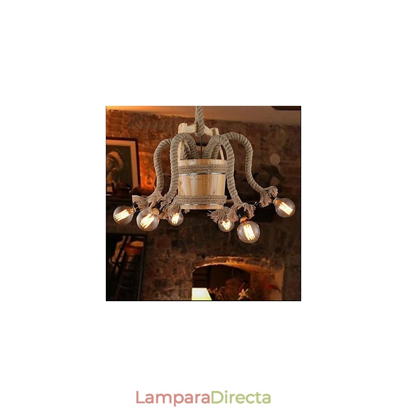 Lámpara creativa de araña de barril de madera