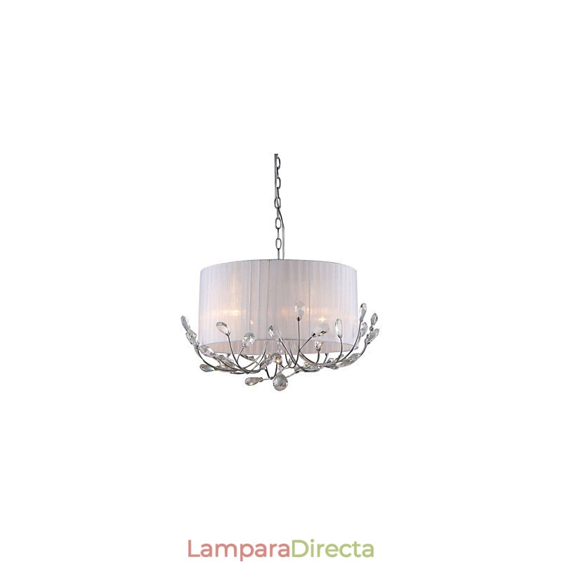 Lámpara de araña de cristal moderna con pantalla de tela