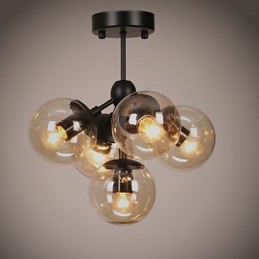 Lámpara de araña de 5 luces con bola de cristal, estilo retro, para exteriores, garaje y metal.