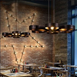 Lámpara colgante industrial de hierro con diseño de flor de viento de estilo country americano
