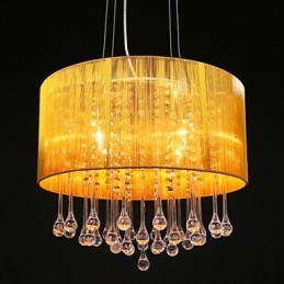Lámpara colgante de tambor moderna de 4 luces con pantalla de bobinado de cristal, lámpara de araña de diseño minimalista moderno