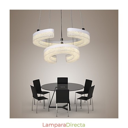 Lámpara colgante de cristal con forma de letra "C" moderna, dos anillos Lámpara colgante de cristal con forma de letra "C" moderna, dos anillos