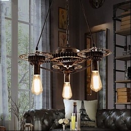 Lámpara de araña de hierro vintage con mecanismo de viento industrial
