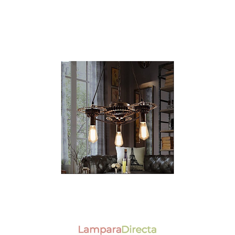 Lámpara de araña de hierro vintage con mecanismo de viento industrial
