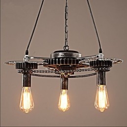 Lámpara de araña de hierro vintage con mecanismo de viento industrial
