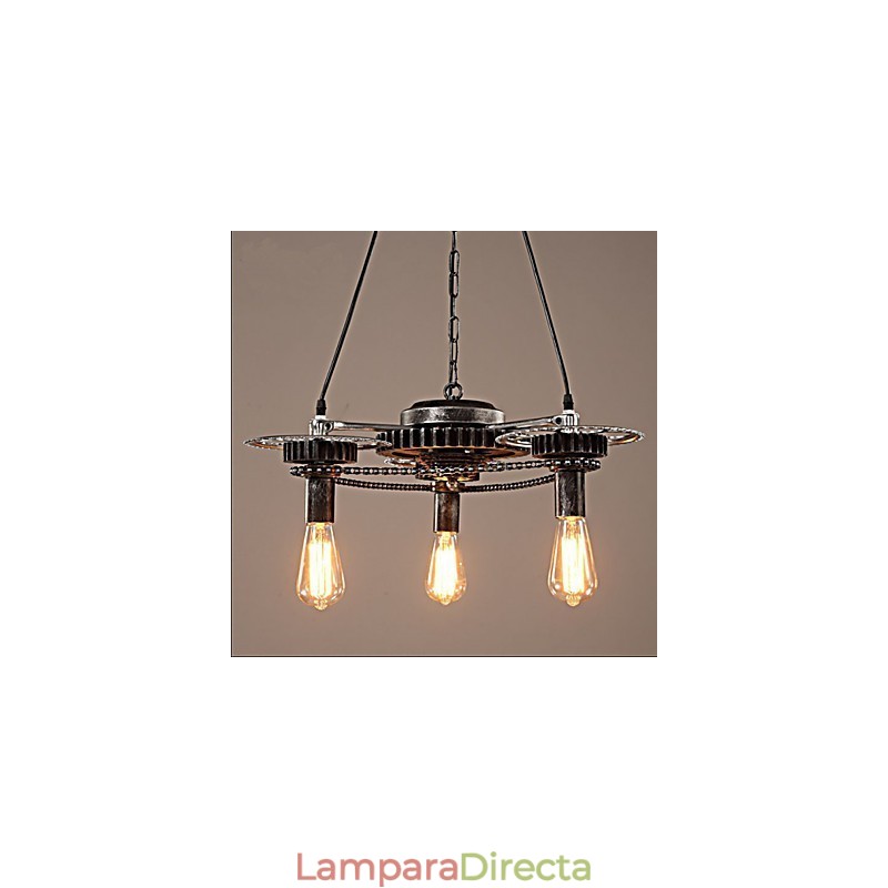 Lámpara de araña de hierro vintage con mecanismo de viento industrial