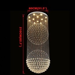 Lámpara colgante moderna de cristal de 12 luces con dosel plateado y globo de cristal transparente.