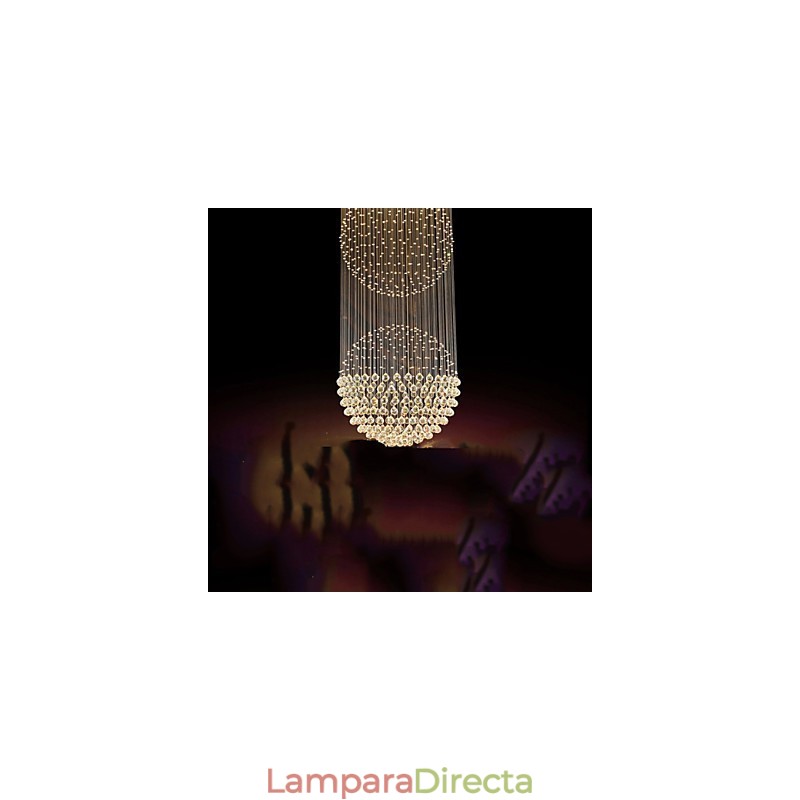 Lámpara colgante moderna de cristal de 12 luces con dosel plateado y globo de cristal transparente.