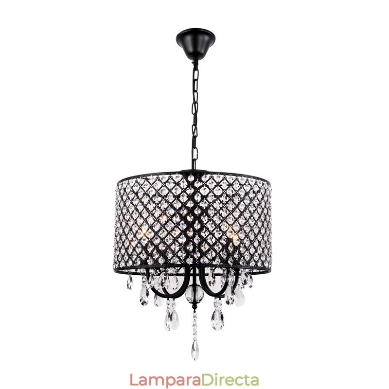 Lámpara de araña moderna contemporánea de cristal cromado con forma de tambor