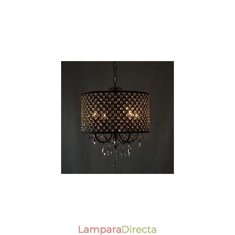 Lámpara de araña moderna contemporánea de cristal cromado con forma de tambor