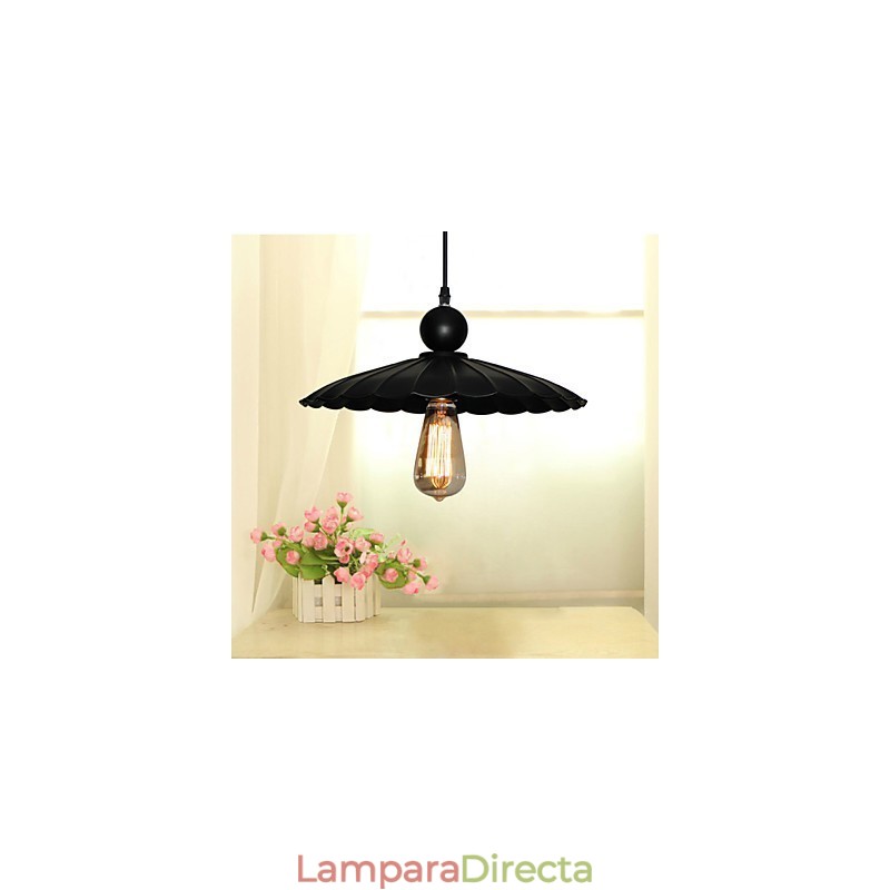 Lámpara colgante de metal estilo paraguas, estilo vintage, color negro, de tamaño mediano y una luz.