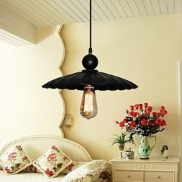 Lámpara colgante de metal estilo paraguas, estilo vintage, color negro, de tamaño mediano y una luz.