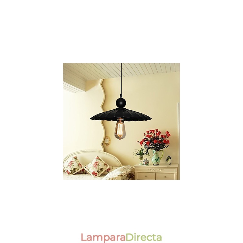 Lámpara colgante de metal estilo paraguas, estilo vintage, color negro, de tamaño mediano y una luz.