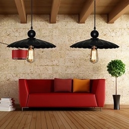 Lámpara colgante de metal estilo paraguas, estilo vintage, color negro, de tamaño mediano y una luz.