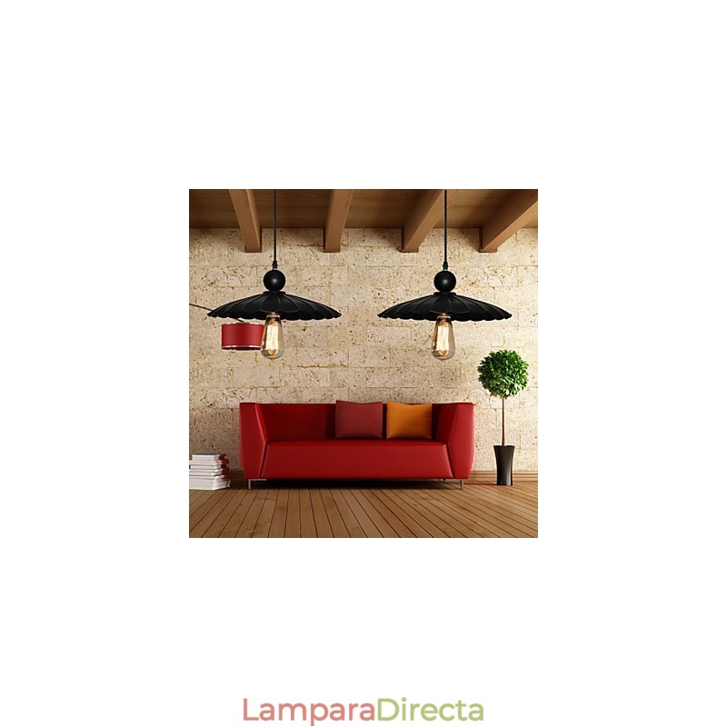 Lámpara colgante de metal estilo paraguas, estilo vintage, color negro, de tamaño mediano y una luz.