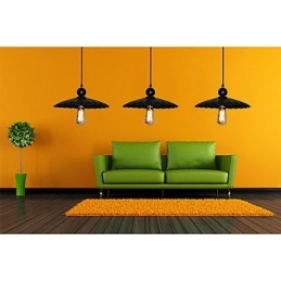 Lámpara colgante de metal estilo paraguas, estilo vintage, color negro, de tamaño mediano y una luz.