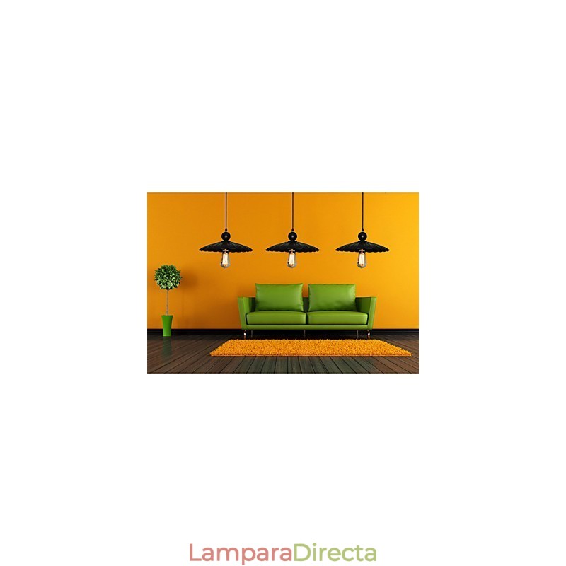 Lámpara colgante de metal estilo paraguas, estilo vintage, color negro, de tamaño mediano y una luz.