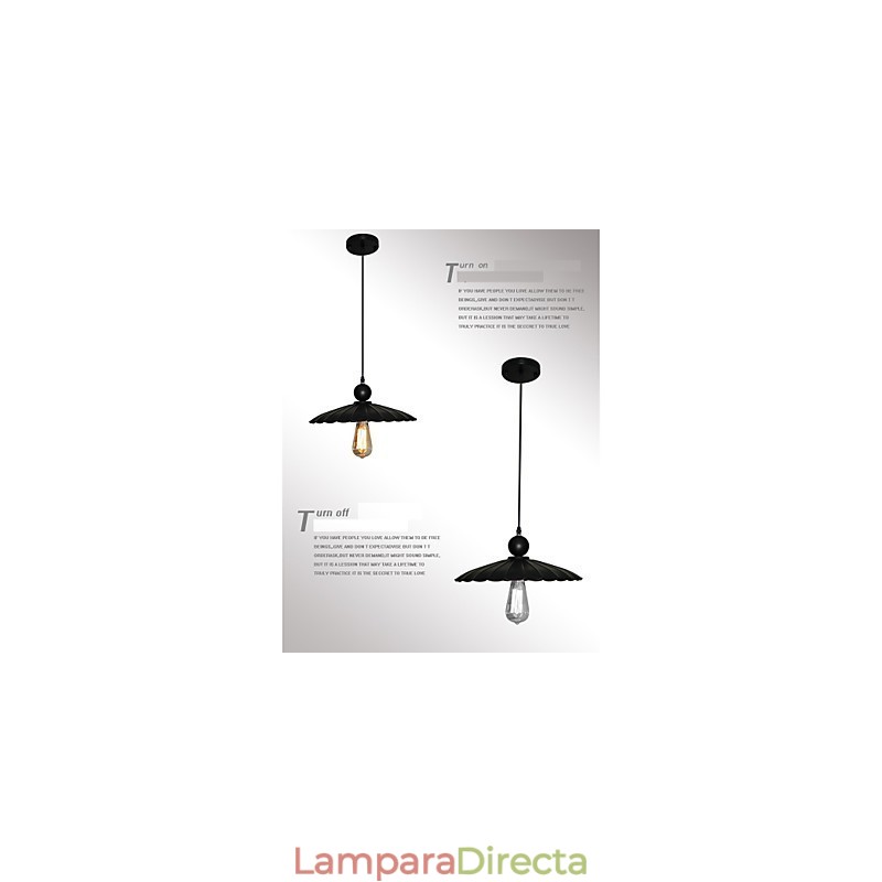 Lámpara colgante de metal estilo paraguas, estilo vintage, color negro, de tamaño mediano y una luz.
