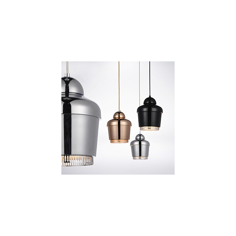 Lámpara colgante de 1 luz, moderna, simplicidad, dorada, cromada, negra, blanca, de acero al carbono, de metal.