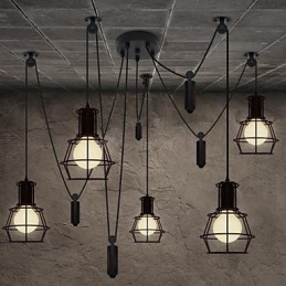 Lámpara de araña de 5 cabezas estilo rústico estilo cabaña, estilo vintage, retro, de metal.