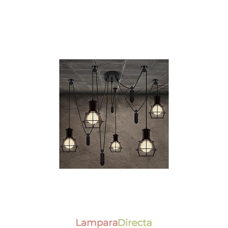 Lámpara de araña de 5 cabezas estilo rústico estilo cabaña, estilo vintage, retro, de metal.