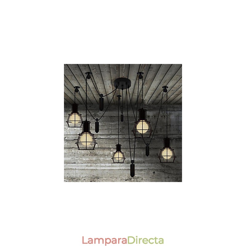 Lámpara de araña de 5 cabezas estilo rústico estilo cabaña, estilo vintage, retro, de metal.
