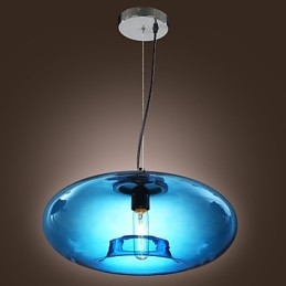 Lámpara colgante de diseño moderno de cristal azul con bombilla incluida.