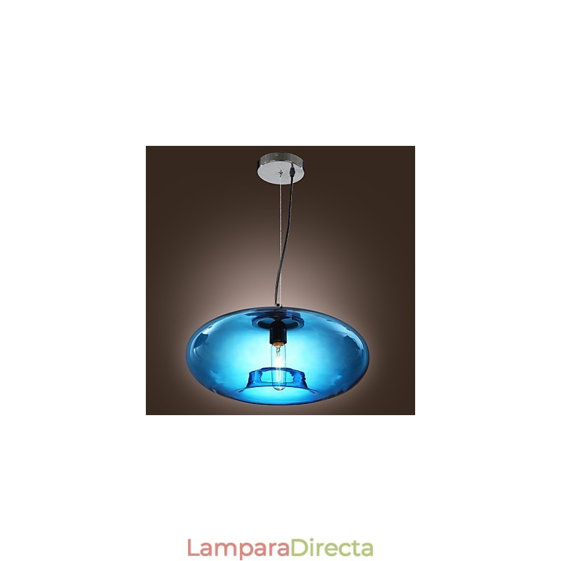 Lámpara colgante de diseño moderno de cristal azul con bombilla incluida.