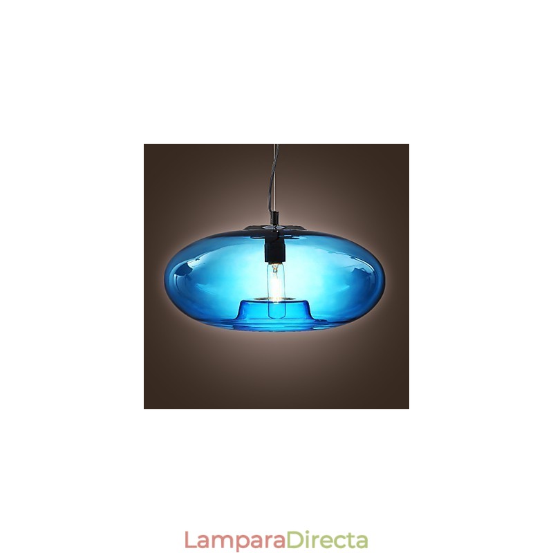 Lámpara colgante de diseño moderno de cristal azul con bombilla incluida.