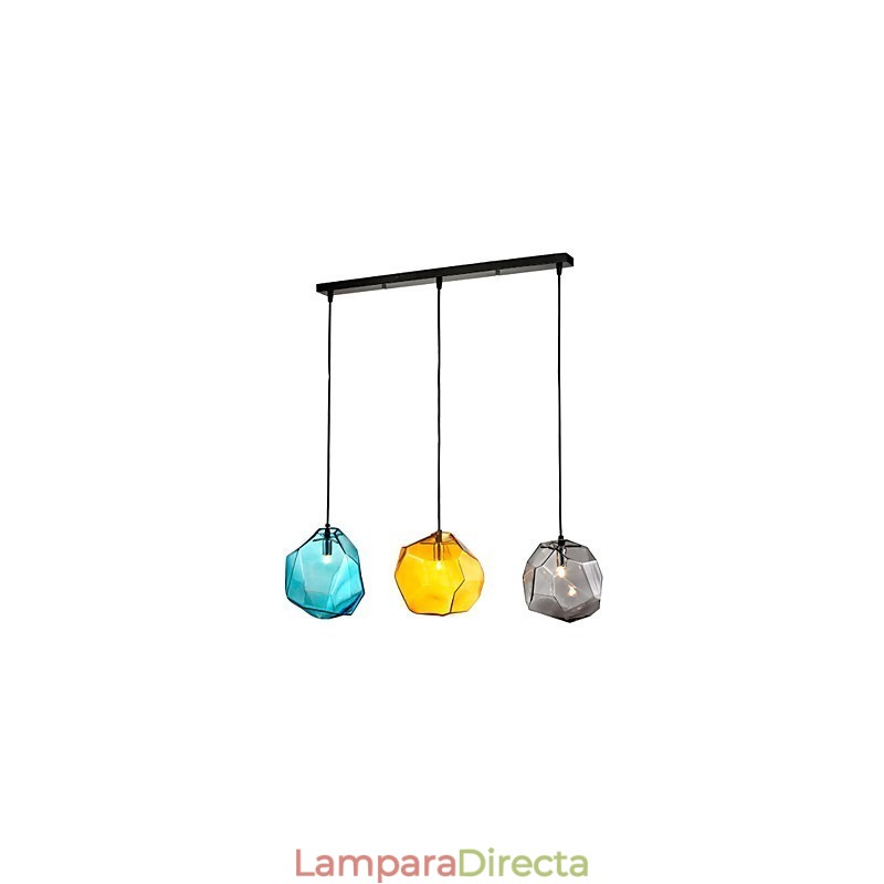 Lámpara colgante de 3 luces estilo italiano con acabado galvanizado transparente.